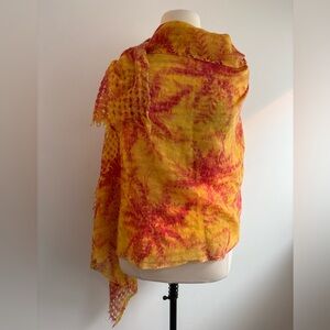 Anthropologie pink and yellow printed woven wool scarf / shawl